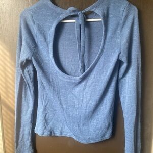 Open-Back Long Sleeve Top in Dusty Blue